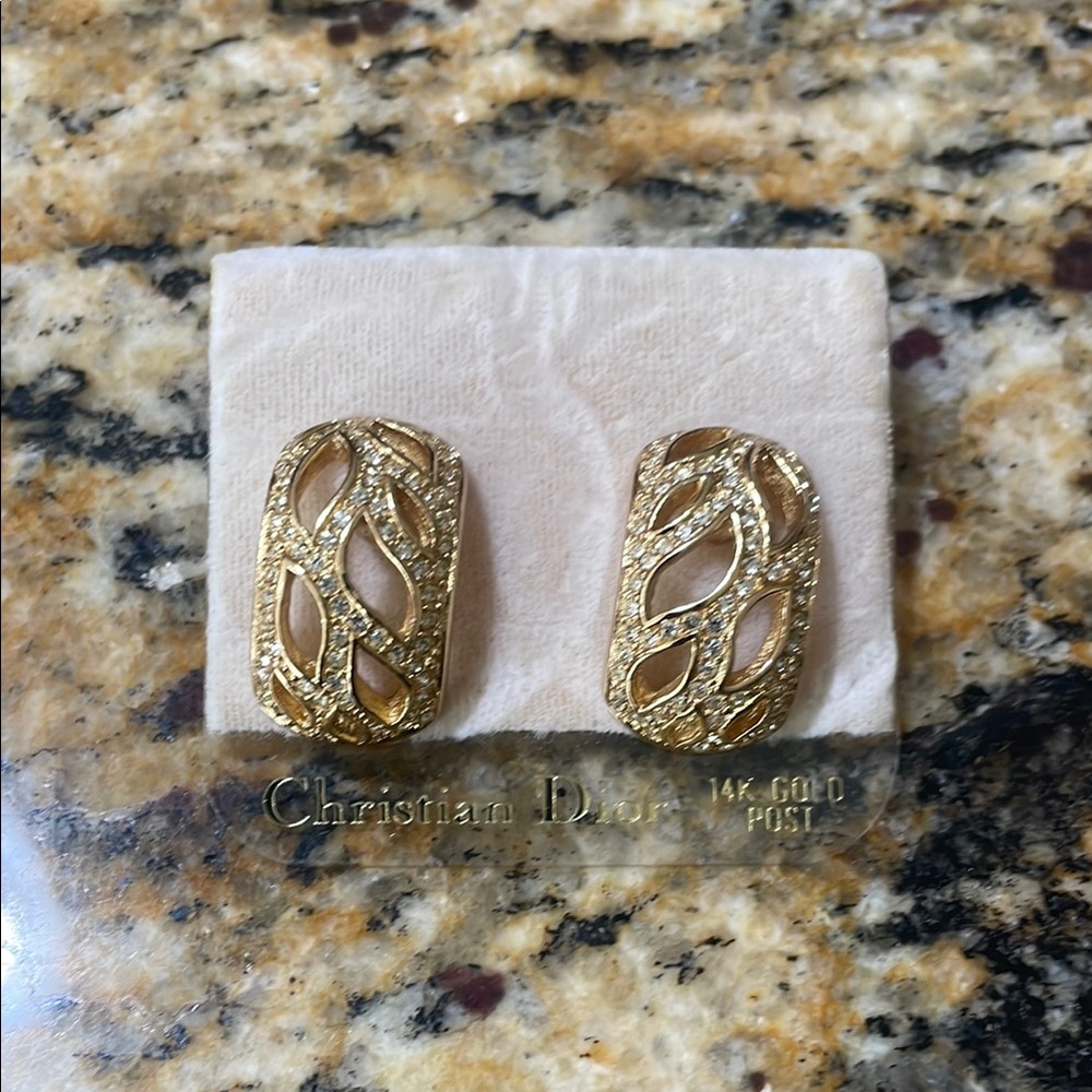Dior Gold Textured Leaf Earrings